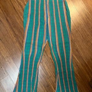 Free People Green Stripped Flare Pants